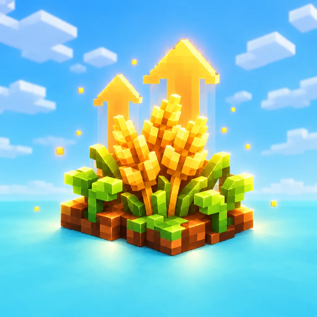 Crop growth booster with wheat and level-up arrows