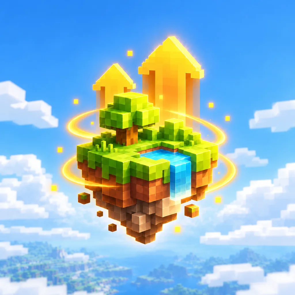 Island booster with a floating island and level-up arrows